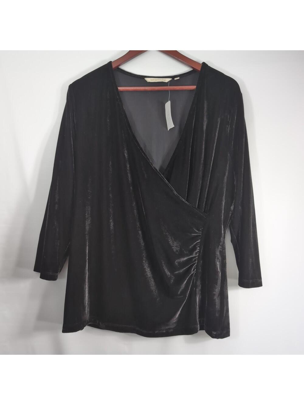 Soft Surroundings Alyssa Velvet Top V-Neck Ruched Side Sz 1X